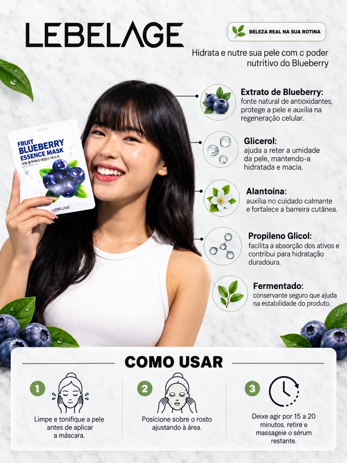 Lebelage Máscara De Hidratação Essência De Blueberry 28ml