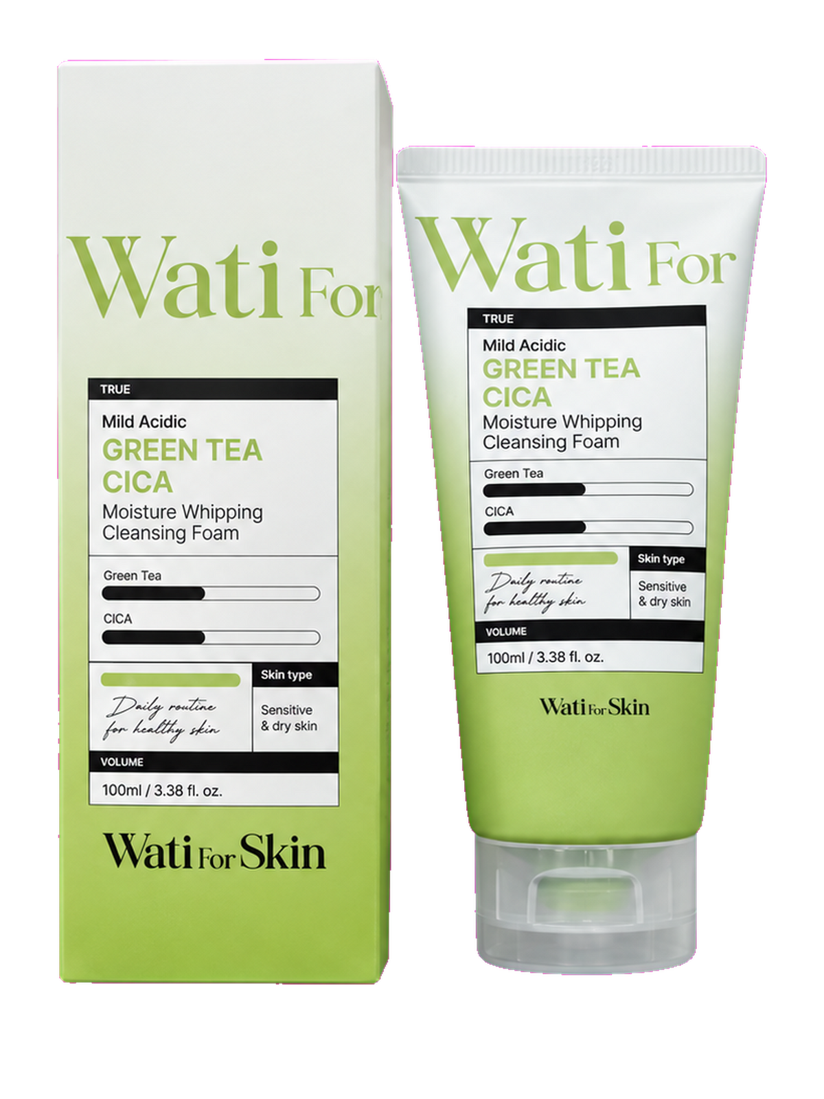 WATI FOR SKIN Mild Acidic Green Tea CICA Moisture Whipping Cleansing Foam 100ml