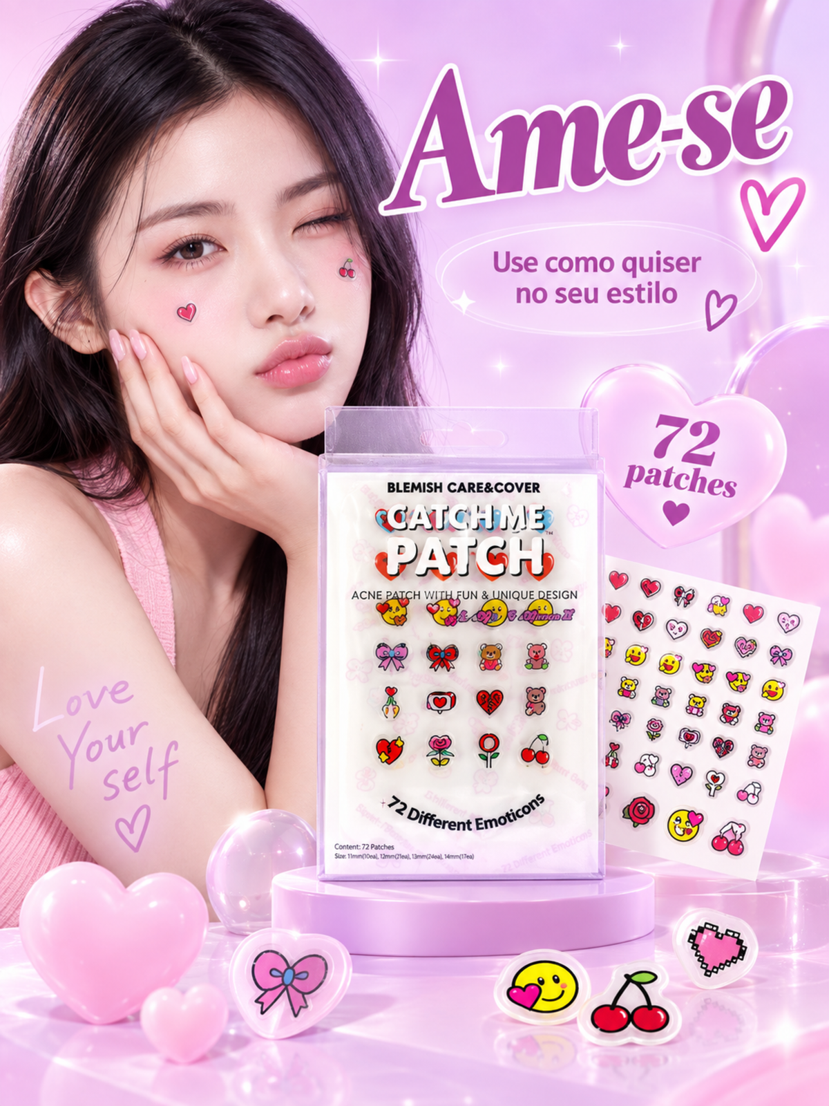 Catch Me Patch Adesivo para Acne Emoticon Love Yourself 72un