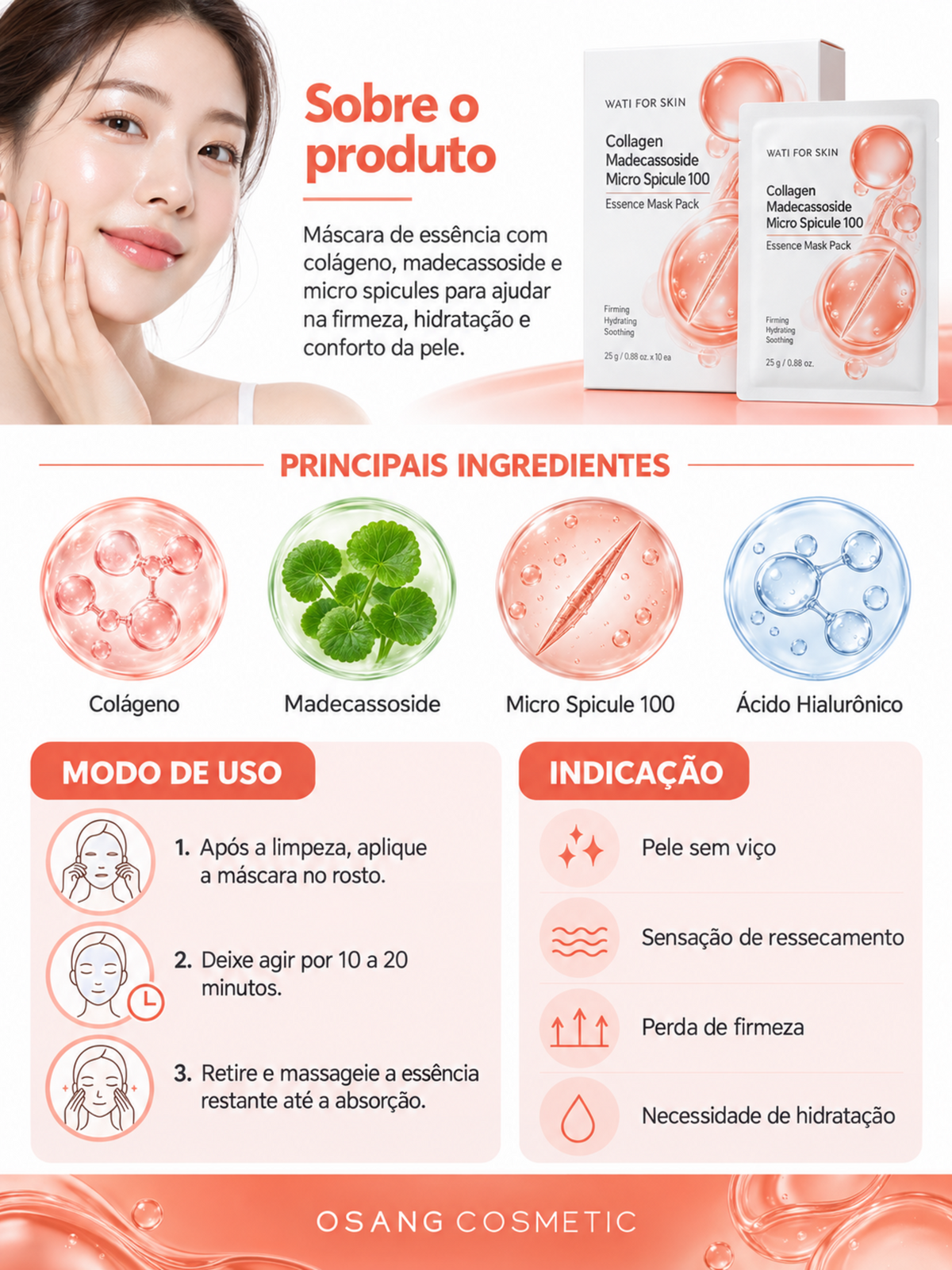 WATI FOR SKIN Collagen Madecassoside Micro Spicule 100 Essence Mask Pack 10x27g