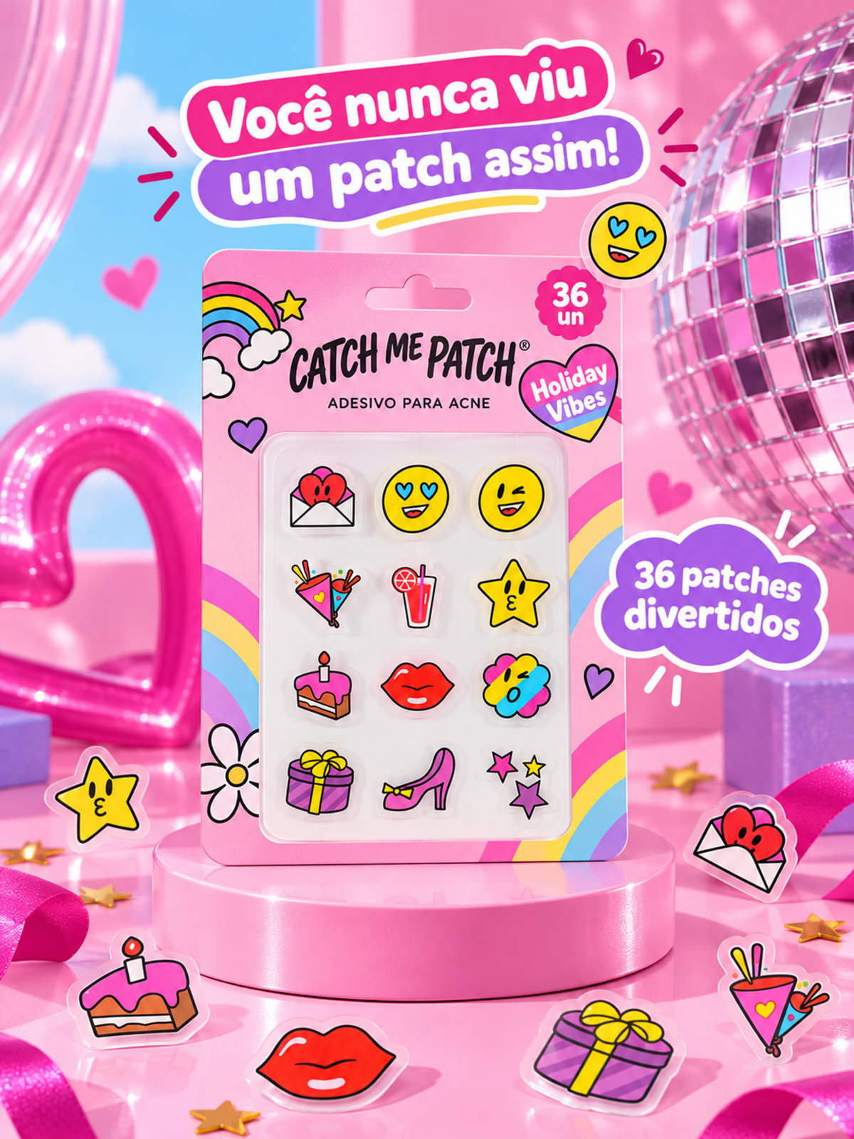 Catch Me Patch Adesivo para Acne Emoticon Holiday Vibes 36un
