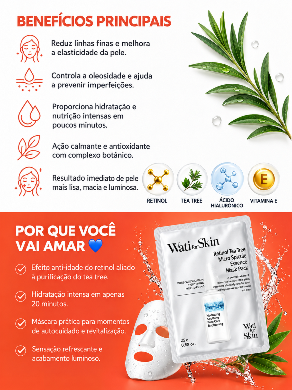 WATI FOR SKIN Retinol Tea Tree Micro Spicule 100 Essence Mask Pack 10x27g