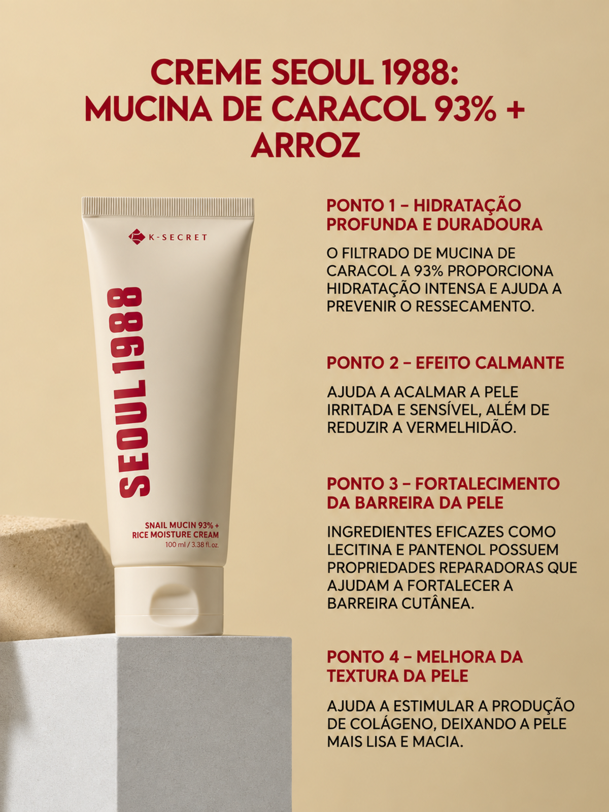 K-Secret Seoul 1988 Cream: Snail Mucin 93% +rice 100ml