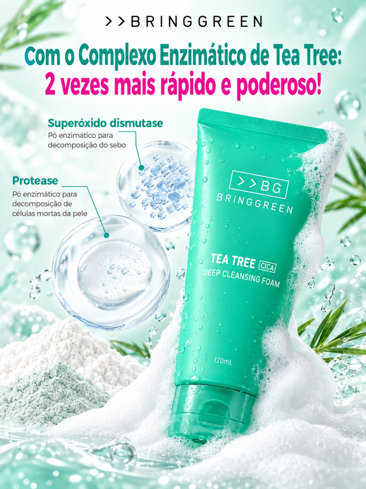 Bringgreen Tea Tree Cica Espuma de Limpeza Profunda 120ml