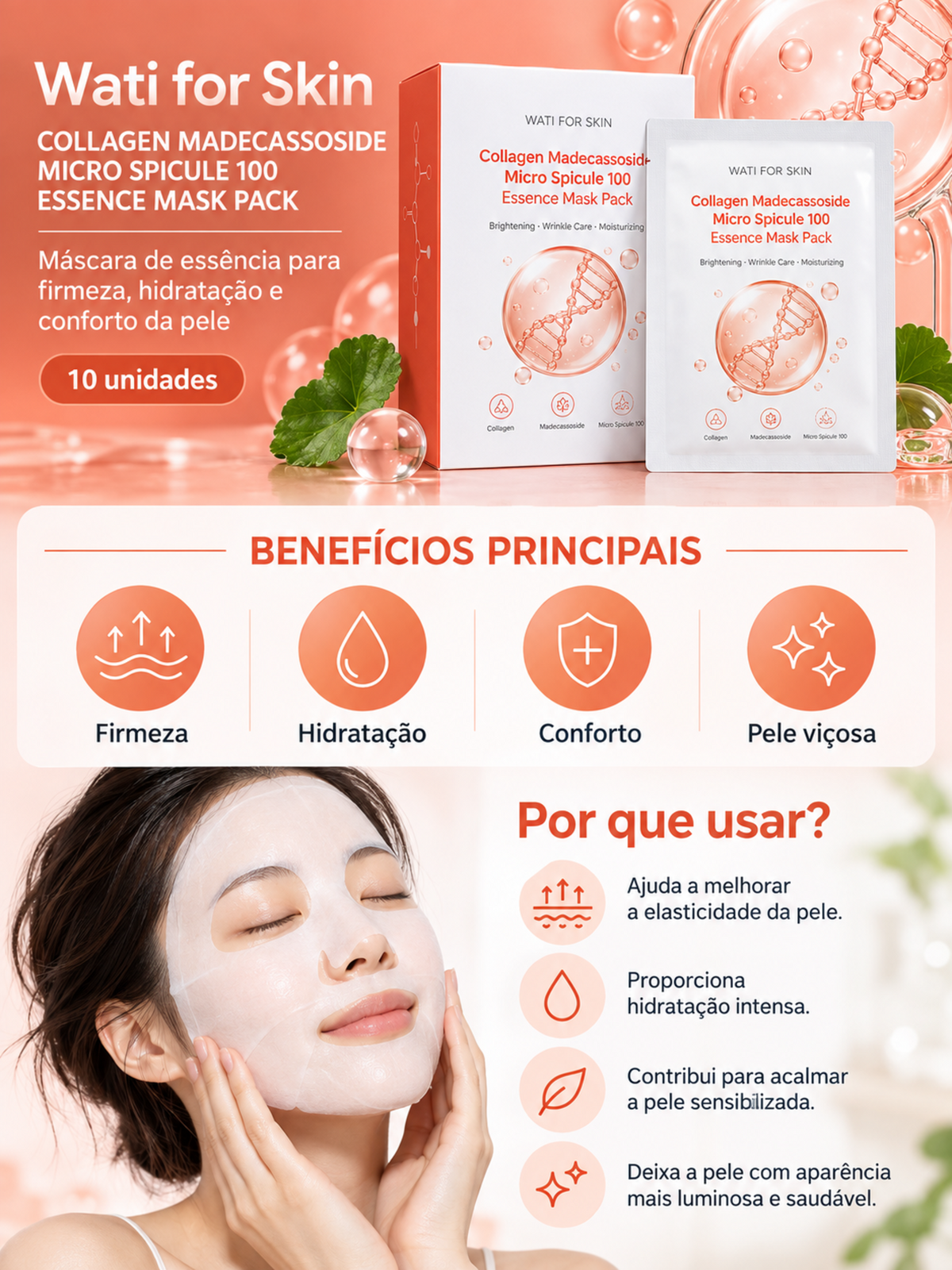 WATI FOR SKIN Collagen Madecassoside Micro Spicule 100 Essence Mask Pack 10x27g