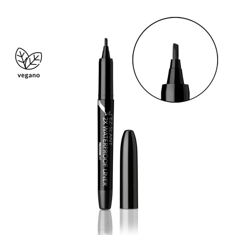 kollab passioncat 2x waterproof ez slant liner delineador a prova dagua com ponta ez slant preto vegano | kollab | k-beauty
